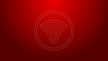 Yeşil hat Wi-Fi kablosuz internet ağ sembolü simgesi kırmızı arkaplanda izole edildi. 4K Video hareketli grafik canlandırması