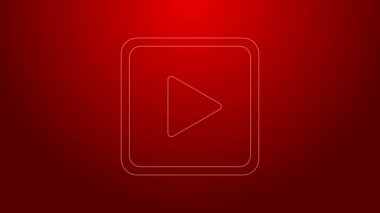 Yeşil çizgi Kırmızı arkaplanda izole edilmiş kare simgesiyle oyna. 4K Video hareketli grafik canlandırması