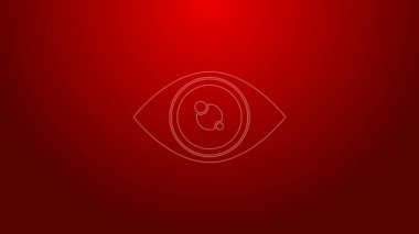 Kırmızı arkaplanda yeşil çizgi göz simgesi izole edildi. 4K Video hareketli grafik canlandırması