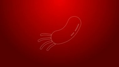 Kırmızı arkaplanda yeşil çizgi bakteri simgesi izole edildi. Bakteriler ve mikroorganizmalar, sebep olan mikroorganizma hastalıkları, hücre kanseri, mikrop, virüs, mantar. 4K Video hareketli grafik canlandırması