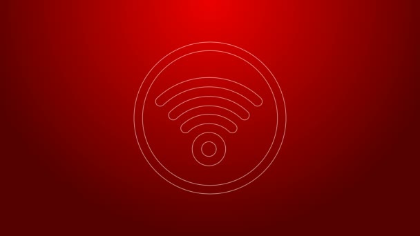 Green line Wi-Fi wireless internet network symbol icon isolated on red background. 4K Video motion graphic animation — Stock Video