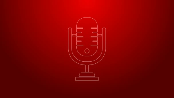Green line Microphone icon isolated on red background. On air radio mic microphone. Speaker sign. 4K Video motion graphic animation — Stock Video