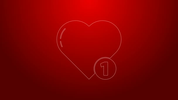 Green line Like and heart icon isolated on red background. Counter Notification Icon. Follower Insta. 4K Video motion graphic animation — Stock Video