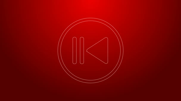 Línea verde Icono de rebobinado aislado sobre fondo rojo. Animación gráfica de vídeo 4K — Vídeos de Stock