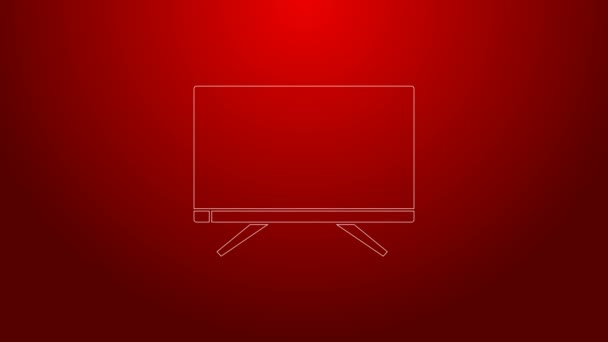 Зеленая линия Smart Tv иконка выделена на красном фоне. Телевизионный знак. Видеографическая анимация 4K — стоковое видео