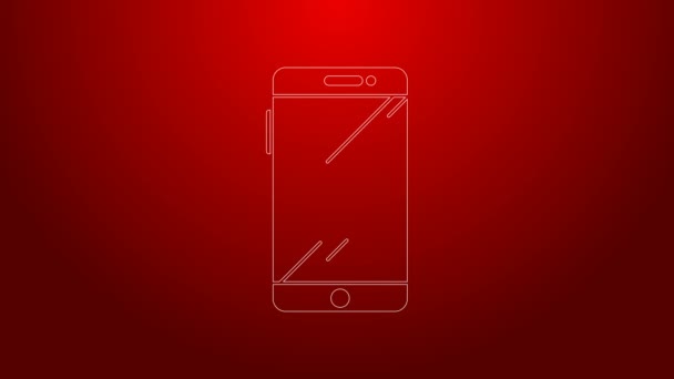 Grøn linje Smartphone, mobiltelefon ikon isoleret på rød baggrund. 4K Video bevægelse grafisk animation – Stock-video