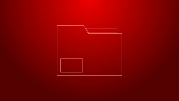 Línea verde Icono de la carpeta Documento aislado sobre fondo rojo. Símbolo de encuadernación contable. Dirección de contabilidad. Animación gráfica de vídeo 4K — Vídeos de Stock