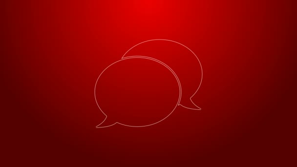 Línea verde Icono de chat de burbujas de voz aislado sobre fondo rojo. Icono del mensaje. Comunicación o comentario símbolo de chat. Animación gráfica de vídeo 4K — Vídeos de Stock