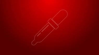 Yeşil çizgi Pipette simgesi kırmızı arkaplanda izole edildi. Tıbbi elementler, kimya laboratuarı ekipmanları. Tıp sembolü. 4K Video hareketli grafik canlandırması