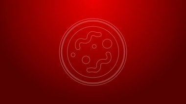 Kırmızı arkaplanda yeşil çizgi bakteri simgesi izole edildi. Bakteriler ve mikroorganizmalar, sebep olan mikroorganizma hastalıkları, hücre kanseri, mikrop, virüs, mantar. 4K Video hareketli grafik canlandırması