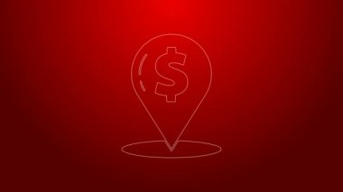 Yeşil hat Cash lokasyon simgesi kırmızı arkaplanda izole edildi. İşaretçi ve dolar sembolü. Para yeri. İş ve yatırım konsepti. 4K Video hareketli grafik canlandırması