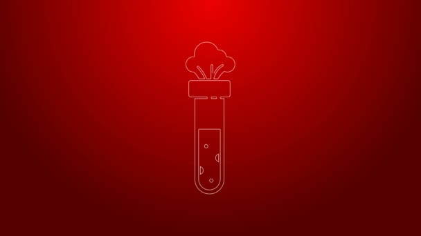 Green line Test tube and flask chemical laboratory test icon isolated on red background. Laboratory glassware sign. 4K Video motion graphic animation — Stock Video