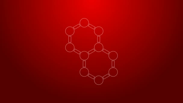 Ikona molekuly zelené čáry izolovaná na červeném pozadí. Struktura molekul v chemii, učitelé vědy, novátorský vzdělávací plakát. Grafická animace pohybu videa 4K — Stock video