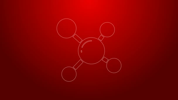 Línea verde Icono de molécula aislado sobre fondo rojo. Estructura de moléculas en química, profesores de ciencias innovador cartel educativo. Animación gráfica de vídeo 4K — Vídeos de Stock