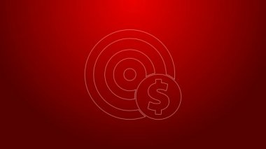 Kırmızı arkaplanda dolar sembolü olan yeşil çizgi hedefi. Yatırım hedef simgesi. Başarılı iş konsepti. Nakit ya da para. 4K Video hareketli grafik canlandırması