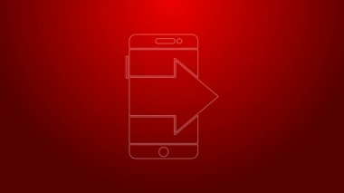 Yeşil hat akıllı telefon, kırmızı arkaplanda izole edilmiş cep telefonu simgesi. 4K Video hareketli grafik canlandırması