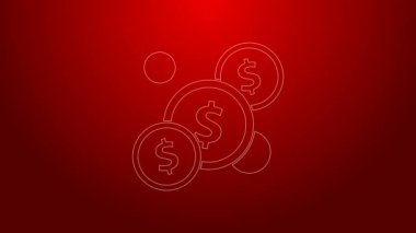 Kırmızı zemin üzerinde dolar sembolü olan yeşil çizgi parası. Bankacılık işareti. Para sembolü. 4K Video hareketli grafik canlandırması