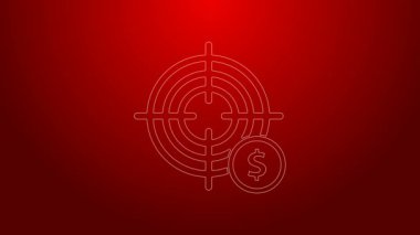 Kırmızı arkaplanda dolar sembolü olan yeşil çizgi hedefi. Yatırım hedef simgesi. Başarılı iş konsepti. Nakit ya da para. 4K Video hareketli grafik canlandırması