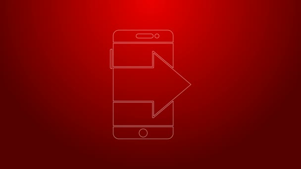 Πράσινη γραμμή Smartphone, το εικονίδιο του κινητού τηλεφώνου απομονώνονται σε κόκκινο φόντο. 4K Γραφική κίνηση κίνησης βίντεο — Αρχείο Βίντεο