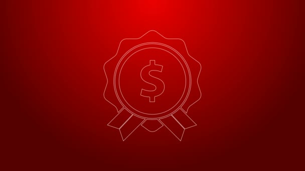 Línea verde Etiqueta de precio con icono de dólar aislado sobre fondo rojo. Insignia por precio. Venta con símbolo de dólar. Descuento de etiqueta promocional. Animación gráfica de vídeo 4K — Vídeos de Stock