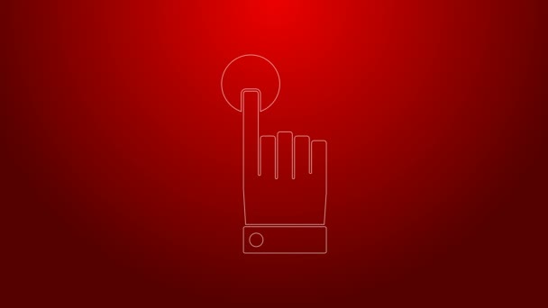 Green line Hand touch and tap gesture icon isolated on red background. Click here, finger, touch, pointer, cursor, mouse symbol. 4K Video motion graphic animation — Stock Video