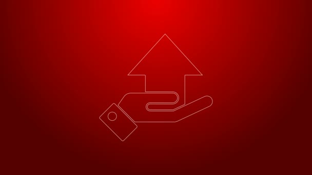 Green line Money on hand icon isolated on red background. Palm holds cash with arrow up. Cash salary increase. Rising prices. 4K Video motion graphic animation — Stock Video