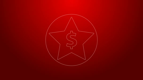 Línea verde Icono de estrella y dólar aislado sobre fondo rojo. Favorito, mejor calificación, símbolo de premio. Animación gráfica de vídeo 4K — Vídeo de stock