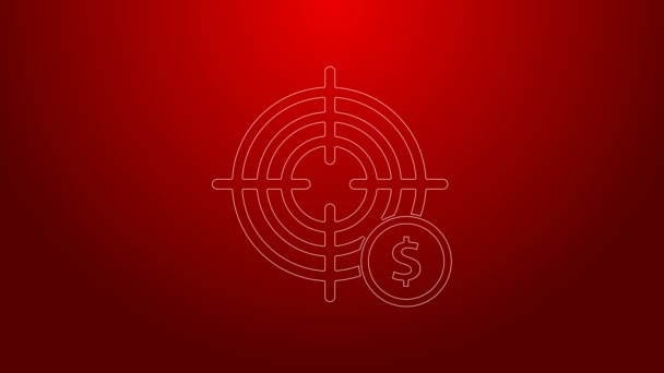 Zöld vonal Célpont dollár szimbólum elszigetelt piros háttér. Befektetési cél ikon. Sikeres üzleti koncepció. Készpénz vagy pénz. 4K Videó mozgás grafikus animáció — Stock videók