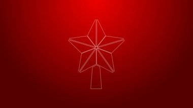 Yeşil çizgi Noel yıldızı simgesi kırmızı arkaplanda izole edildi. Mutlu Noeller ve mutlu yıllar. 4K Video hareketli grafik canlandırması