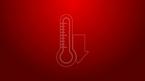 Linha verde Termômetro de meteorologia ícone de medição isolado no fundo vermelho. Equipamento termômetro mostrando clima quente ou frio. Animação gráfica em movimento de vídeo 4K — Vídeo de Stock