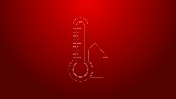 Zielona linia Termometr meteorologiczny ikona pomiarowa izolowana na czerwonym tle. Urządzenia termometryczne pokazujące gorącą lub zimną pogodę. 4K Animacja graficzna ruchu wideo — Wideo stockowe