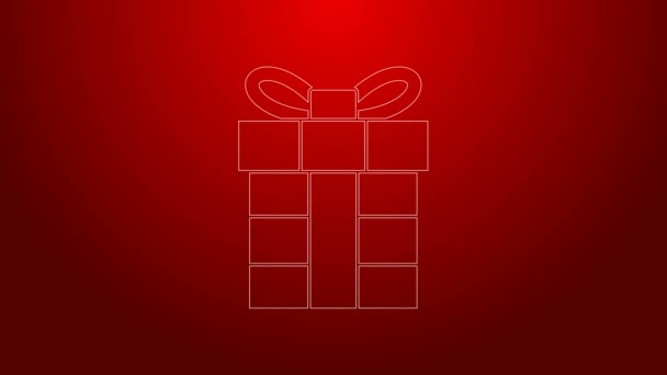 Línea verde Icono de caja de regalo aislado sobre fondo rojo. Feliz Navidad y Feliz Año Nuevo. Animación gráfica de vídeo 4K — Vídeos de Stock