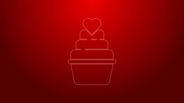 Zielona linia tort weselny z ikoną serca izolowane na czerwonym tle. 4K Animacja graficzna ruchu wideo — Wideo stockowe