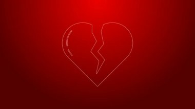 Kırık kalp ya da boşanma ikonu kırmızı arka planda izole edilmiş. Aşk sembolü. Sevgililer Günü. 4K Video hareketli grafik canlandırması