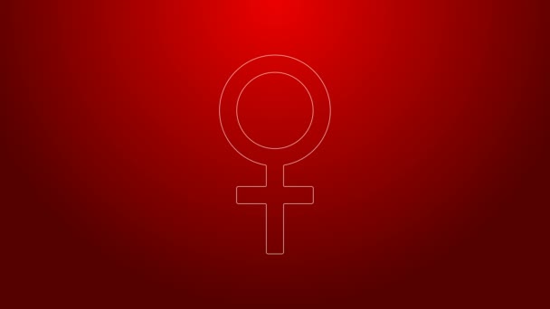 緑の線赤の背景に隔離された女性の性別記号アイコン。金星のシンボル。女性の生物や女性のシンボル。4Kビデオモーショングラフィックアニメーション — ストック動画