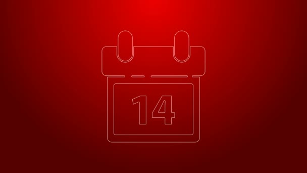 Green line Calendar with February 14 icon isolated on red background. Valentines day. Love symbol. 4K Video motion graphic animation — Stock Video