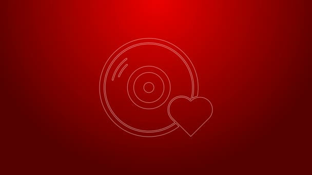 绿线浪漫的音乐图标孤立在红色的背景。情人节。4K视频运动图形动画 — 图库视频影像