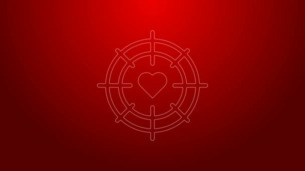 Green line Heart in the center of darts target aim icon isolated on red background. Valentines day. 4K Video motion graphic animation — Stock Video