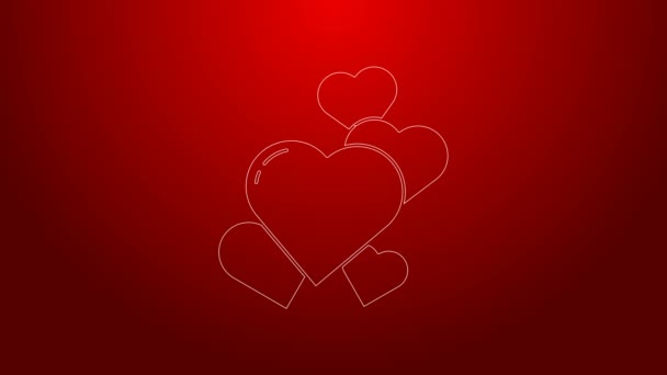 Línea verde Icono del corazón aislado sobre fondo rojo. Símbolo romántico vinculado, unirse, pasión y boda. Símbolo de San Valentín. Animación gráfica de vídeo 4K — Vídeo de stock