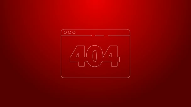 หน้าบรรทัดสีเขียวที่มีไอคอนข้อผิดพลาด 404 ที่แยกจากพื้นหลังสีแดง ไม่พบรายงานต้นแบบของหน้าเว็บ 4K แอนิเมชั่นภาพเคลื่อนไหววิดีโอ — วีดีโอสต็อก