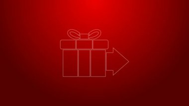 Yeşil çizgi hediye kutusu simgesi kırmızı arkaplanda izole edildi. 4K Video hareketli grafik canlandırması