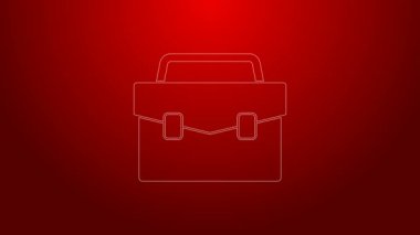 Kırmızı arkaplanda yeşil çizgi evrak çantası simgesi izole edildi. İş ilanı. İş portföyü. 4K Video hareketli grafik canlandırması