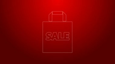 Kırmızı arka planda izole edilmiş yeşil çizgili Shoping çantası. El çantası işareti. Kadın çanta ikonu. Kadın el çantası işareti. 4K Video hareketli grafik canlandırması