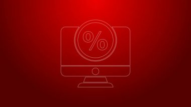 Yeşil çizgi sembolü indirimi ve kırmızı arkaplanda izole edilmiş simge görüntüsü. Satış yüzdesi - fiyat etiketi, etiket. 4K Video hareketli grafik canlandırması