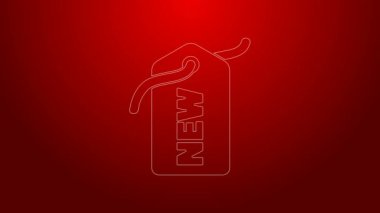 Kırmızı arkaplanda yeni bir simge izole edilmiş yeşil çizgi Price etiketi. Rozet fiyatına. Reklam etiketi indirimi. 4K Video hareketli grafik canlandırması