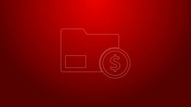 Kırmızı zemin üzerinde para dolar sembolü olan yeşil çizgi zarfı. Maaş zammı, maaş bordrosu, tazminat geliri. 4K Video hareketli grafik canlandırması