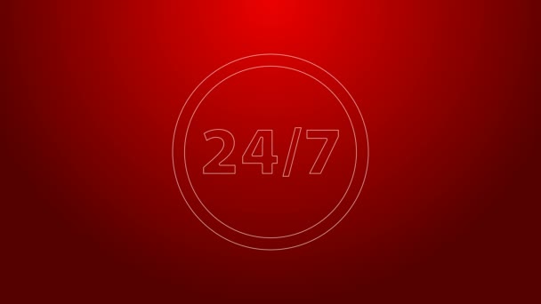 Zelená čára Hodiny 24 hodin ikona izolované na červeném pozadí. Celodenní cyklická ikona. 24 hodinový symbol služby. Grafická animace pohybu videa 4K — Stock video