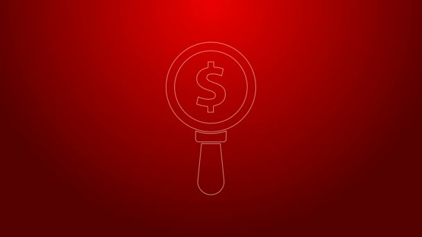 绿线、放大镜和美元符号图标在红色背景上隔离。找到钱。在找钱4K视频运动图形动画 — 图库视频影像