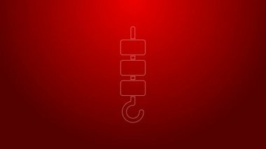 Yeşil çizgi ızgara şiş kebap şiş kebap kırmızı arkaplanda izole edilmiş çubuk ikonu. Şiş çubukta et kebabı. Izgara etle piknik. 4K Video hareketli grafik canlandırması