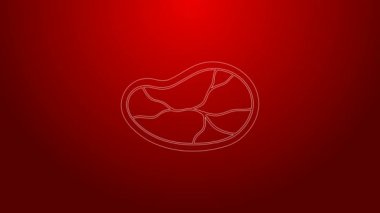 Kırmızı arkaplanda yeşil çizgi biftek ikonu var. 4K Video hareketli grafik canlandırması